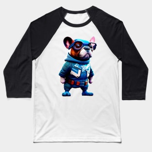 Frenchie Defends Freedom in Super Shield Suit Baseball T-Shirt